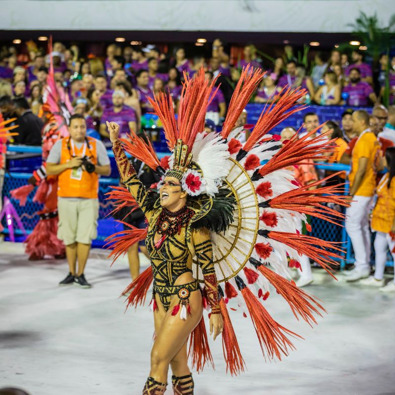 Person in colorful headdress South America